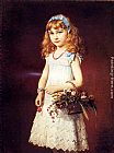 Basket Canvas Paintings - A Young Girl With A Basket Of Flowers